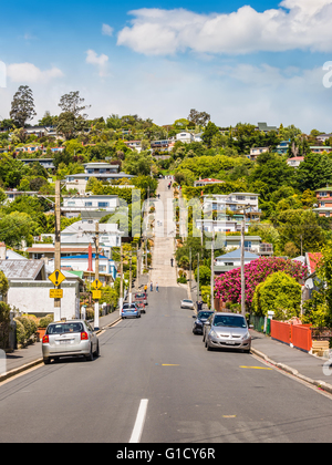 Baldwin Street, world's steepest, in Dunedin, Otago, New Zealand. Stock Photo