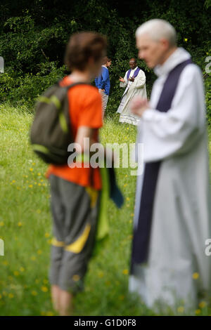 Confession at the FRAT catholic youth camp. Jambville. France. Stock Photo