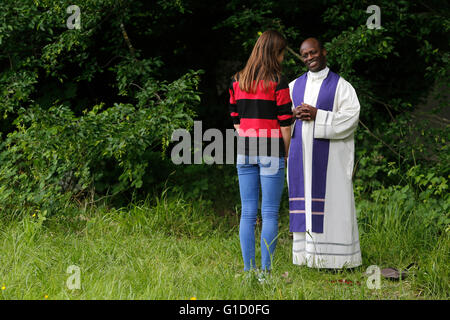 Confession at the FRAT catholic youth camp. Jambville. France. Stock Photo