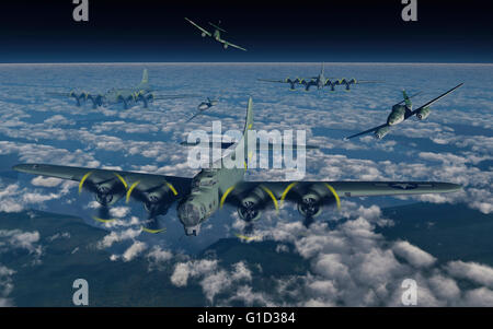 American B-17 Bombers Being Attacked By German ME 262 Jet Fighters. Stock Photo