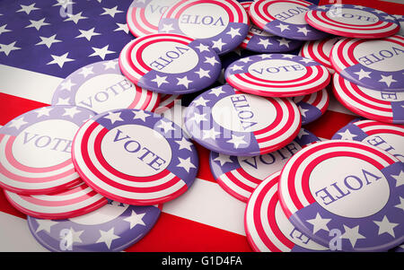 3d renderer image. llustration of presidential campaign pins with US flag. Stock Photo