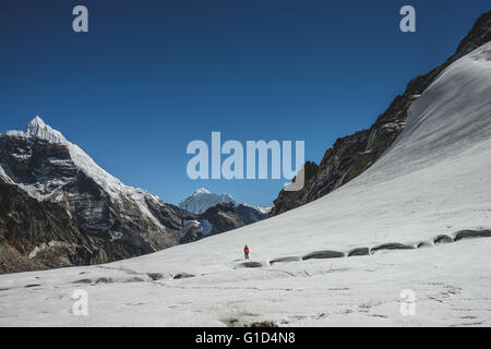 The Glacier crossing at the Cho La Pass between Dzongla village and the Gokyo lakes Stock Photo