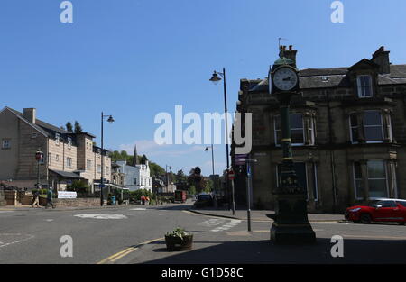 Memorial clock Bridge of Allan street scene Scotland  May 2016 Stock Photo