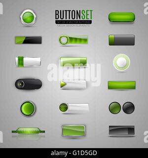 Set of green buttons. Vector buttons for web, app, infographic. Design elements. Stock Vector