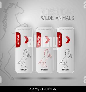 Three business tabs with horse symbols. Vector dsign element with wilde animals. Stock Vector