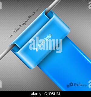 Blue hanging business ribbons on the gray background. Vector design elements. Stock Vector