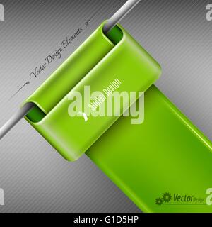 Green hanging business ribbons on the gray background. Vector design elements. Stock Vector