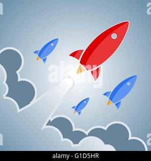 Big red and smaller blue rockets. Retro design. Vector elements. Stock Vector