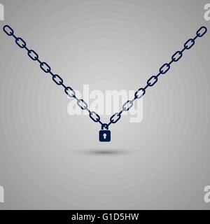 Padlock hanging on the chains. Secret, safety symbol. Vector design elements. Stock Vector