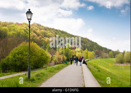 Walking on boulevards in Kazimierz Dolny by the Vistula River, Poland, Europe, promenade landscape in spring season... Stock Photo