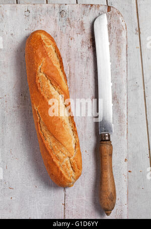 baguette with Knife Stock Photo