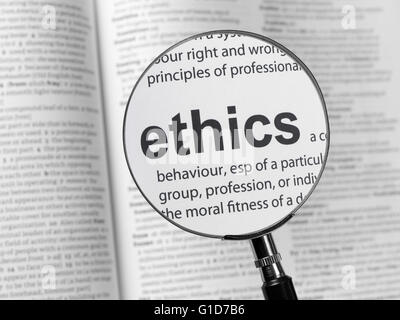 Dictionary highlighting Ethics Stock Photo