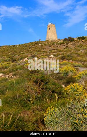 Torre Vigia de los Lobos watchtower, Rodalquilar, Cabo de Gata natural park, Almeria, Spain Stock Photo