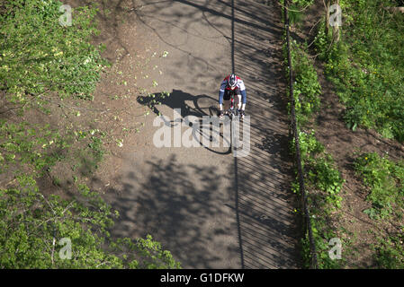 cyclist on bicycle bike in Kelvingrove Park shot from above, on a sunny day, Kelvingrove Park, Stock Photo