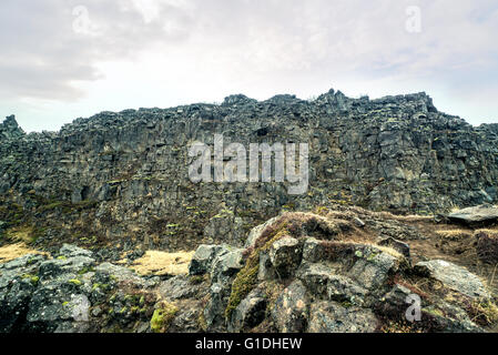 Mountain cliffs at the Gullfoss waterfall in Iceland Stock Photo