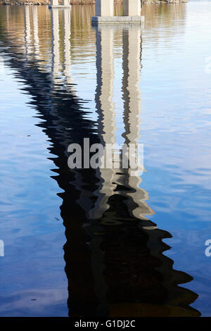 bridge reflection in water, Finland Stock Photo