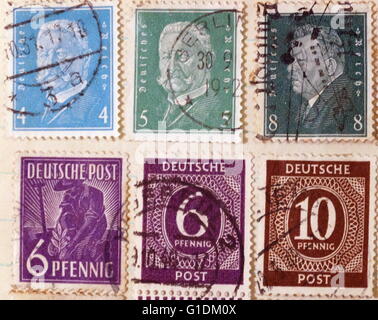 Deutsche Reichspost depicting Paul von Hindenburg (1847-1943) a German military officer, statesman, politician, and second President of Germany. Dated 20th Century Stock Photo
