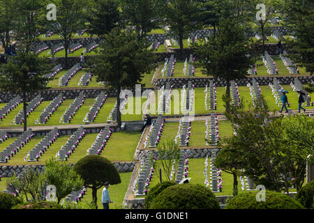 Burial Plots, Seoul National Cemetery. Stock Photo