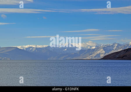Tso Moriri lake in Ladakh, Jammu and Kashmir, India situated at 4595 meters above sea level. Stock Photo
