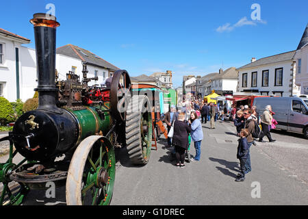 A steam engine in Camborne, Cornwall, UK, during the annual Trevithick day celebrations. Stock Photo
