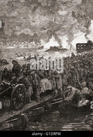 Crimean War.  Siege of Sebastopol.  Russian troops retreat from the city, September, 1855. Stock Photo