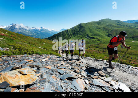 Europe, France, Haute Savoie, Rhone Alps, Chamonix, Chamonix trail running marathon Stock Photo