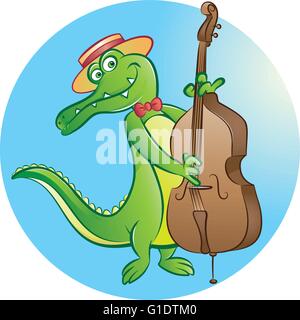 vector illustration of crocodile mascot playing contrabass Stock Vector