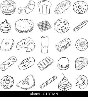 vector collection of cookies in line art mode Stock Vector