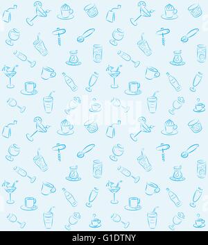 vector pattern of seamless blue background with drinks Stock Vector