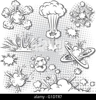 Vector illustration of comic style explosion set Stock Vector
