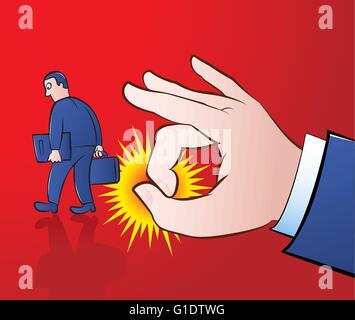 vector illustration of a boss hand flicking away an employee Stock Vector