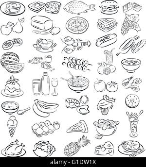vector illustration of food collection in line art mode Stock Vector
