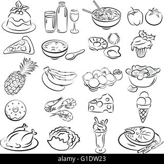 Vector illustration of foods collection in line art mode Stock Vector