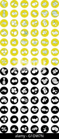 Vector Illustration of fruits icon set in black and white and line art mode Stock Vector