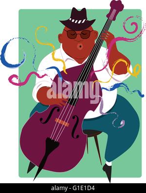 Cool man playing jazz contrabass Stock Vector
