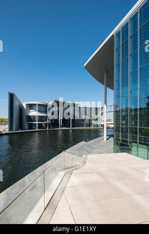 View of Paul Lobe Haus and Marie Elisabeth Luders ( Lueders) Haus government buildings beside River Spree in Berlin Germany Stock Photo
