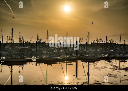Newlyn, Cornwall, UK. 13th May 2016. UK Weather. After a week of mist the sun finally shines over Newlyn Harbour. Credit:  Simon Maycock/Alamy Live News Stock Photo