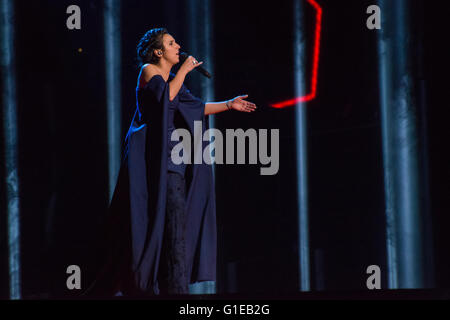 Stockholm, Sweden. 13th May, 2016. Rehearsal for Grand Final of 61st Eurovision Song Contest 2016. Stockholm, Sweden. 13th May, 2016. Jamala from Ukraine performing '1944'. Credit:  Stefan Crämer/Alamy Live News Stock Photo