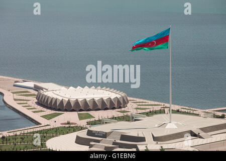 Baku, Azerbaijan. 14th June, 2014. A general view of the Crystal Hall and the State Flag Square. Baku, is one of the most beautiful cities in the world which is located at the joint of Europe and Asia. The capital's name is interpreted as a “wind blow”, “city of winds” or “hill”, “city on the hill”. © Aziz Karimov/Pacific Press/Alamy Live News Stock Photo