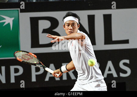 Rome, Italy. 14th May, 2016. Kei Nishikori of Japan in action against Novak Djokovic of Serbia during The Internazionali BNL d'Italia 2016 on May 14, 2016 in Rome, Italy. Credit:  marco iorio/Alamy Live News Stock Photo