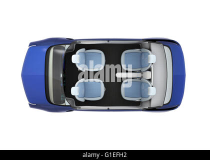 Top view of self-driving car cutaway image. Front seats turned backward in meeting mode. 3D rendering image with clipping path. Stock Photo