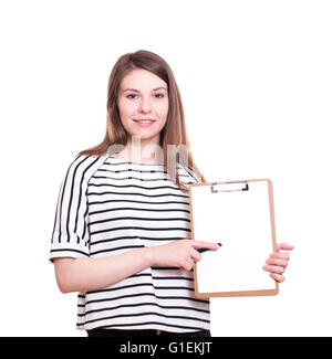 Business woman write on clipboard Stock Photo