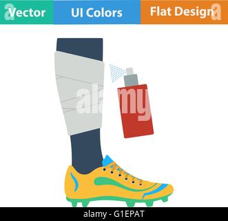 Flat design icon of football bandaged leg with aerosol anesthetic in ui colors. Vector illustration. Stock Vector