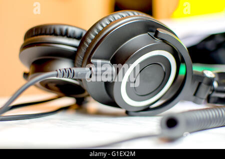 professional monitor dj headphones over ear jack audio connector plug Stock Photo