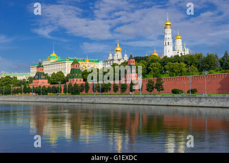 View of Kremlin churches and towers from Moscow River Bridge Stock Photo