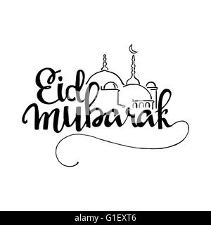 Eid Mubarak handwritten lettering. Modern Calligraphy. Vector lettering isolated on white background Stock Vector