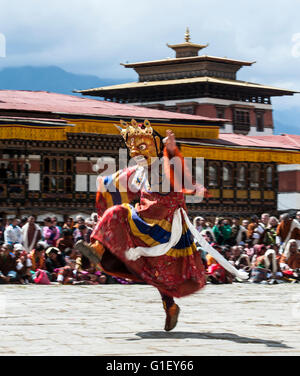 Dance of terrifying deities (Tungam) at Paro religious festival Bhutan Stock Photo