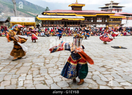 Dance of terrifying deities (Tungam) at Paro religious festival Bhutan Stock Photo