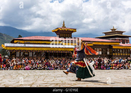 Dance of terrifying deities (Tungam) at Paro religious festival Bhutan Stock Photo