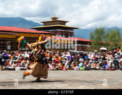 Dance of terrifying deities (Tungam) at Paro religious festival Bhutan Stock Photo